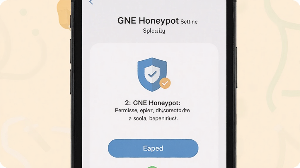 һ��չʾGNE Honeypot�����������������ͼƬ���������ֻ���Ļ����Ļ����ʾ��Ȩ�޿������������裬��������ͼ�������˵������������͵�ǳɫ������Ǳ�ƽ����ƣ��Ű����࣬ϸ�����������ʸɾ����޶���Ԫ�ء�