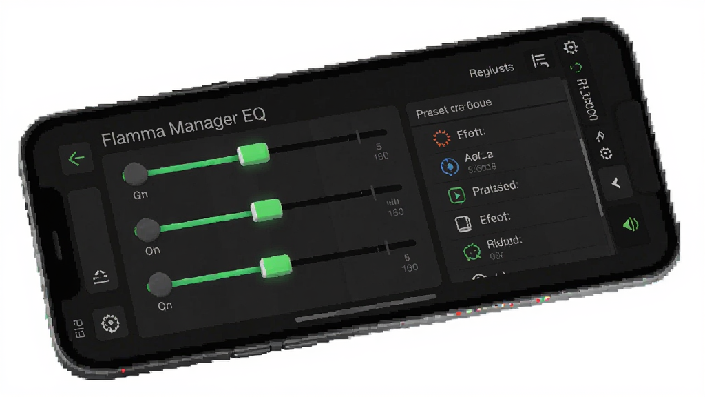 һ��չʾFlamma Manager EQ���ڽ����ͼƬ���������ֻ���Ļ��ʾ���Ƶ�λ����Ԥ����Ч�б�����������ɫΪ�����������ӫ����ɫ���������רҵ���׶�����������
