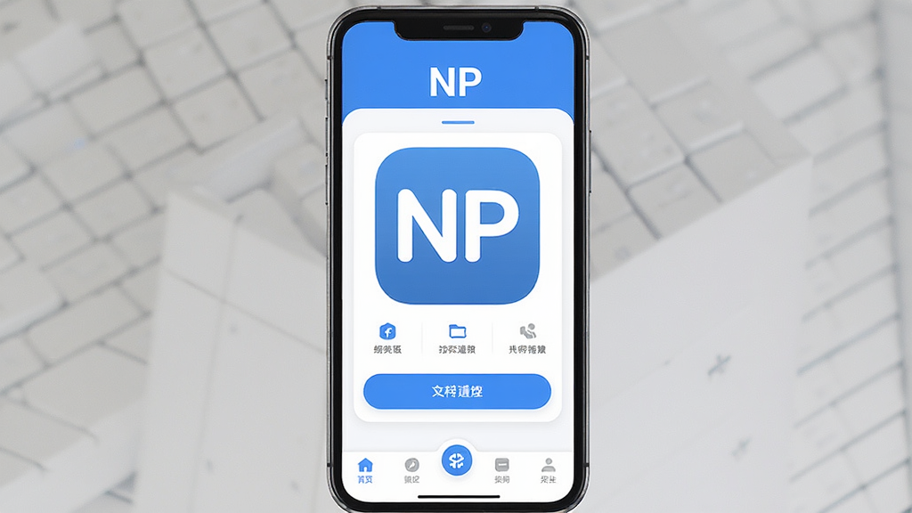 一张手机应用界面展示图,画面中央是“NP”软件的图标和主界面,整体布局简洁清爽,顶部有软件名称“NP”字样,中间是核心功能操作区域,底部有导航栏,风格现代扁平化,蓝白配色为主,细节圆润,画质清晰干净,无多余元素