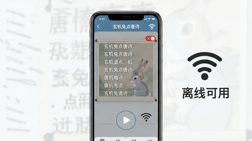 һ��չʾ�������õ���ʫ��App����ʹ�ó�����ͼƬ�������������ֻ���Ļ����Ļ����ʾ��ʫ������棬�Ա���WiFi�رյ�ͼ��͡����߿��á��������������ֻ���App���棬���־��У��Ű��࣬����ִ���ƽ��ϸ�ڰ���ʫ�����֡����Ű�ť��WiFiͼ�꣬���ʸ���ɾ��޶���Ԫ��