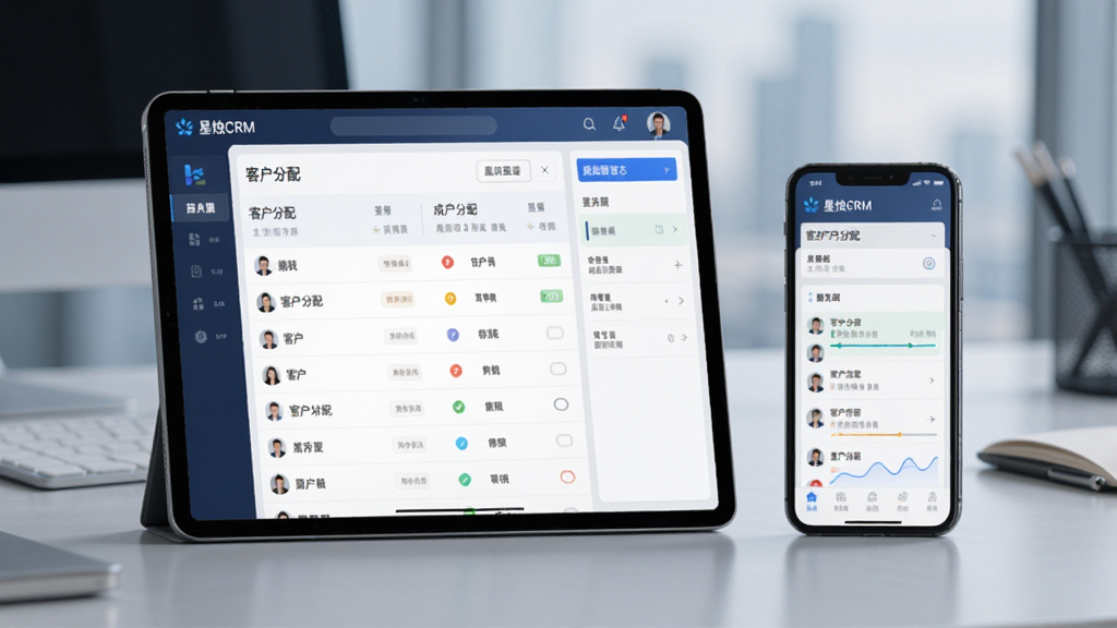 ƽ����Ժ��ֻ�����չʾ������CRM���Ŷ�Э�����棬��Ļ����ʾ�ͻ������б��ͳ�Ա����״̬���������Ƽ��У��������������ʸɾ����޶���Ԫ��