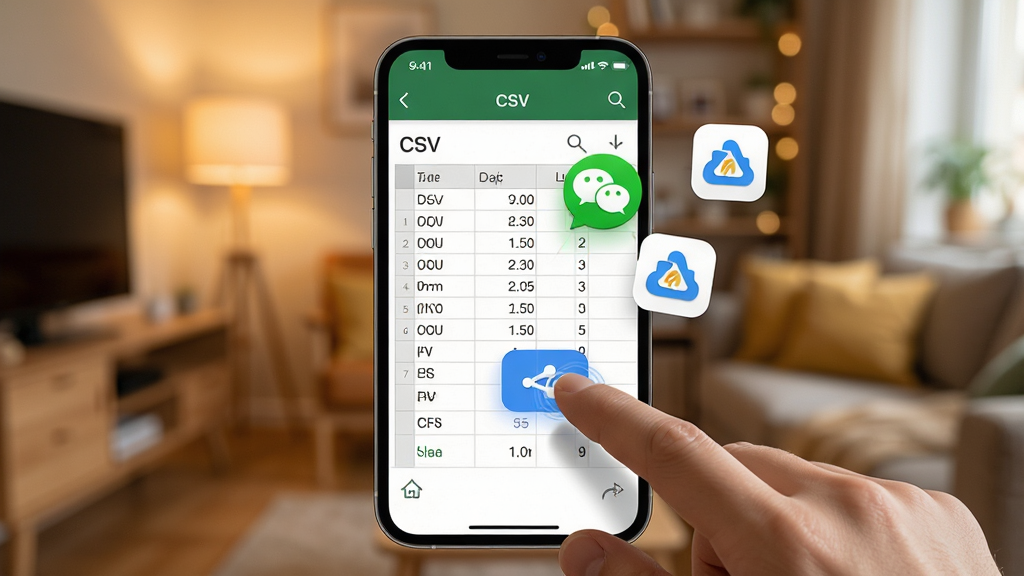 һ��չʾCSV�����༭��������ܵ�AI��ͼ������������һ���ֻ����棬��������ʾ�š�CSV���������ݣ�һֻ���������Ļ�ϵķ�����ť��������ť��Χ��΢�š����̵�ͼ�긡�֣���������ܰ�����ڻ����黯���������ֻ�Ϊ���ģ����ΪдʵUI���ϸ�ڴ�����������ָ���ط��������ʸɾ��޶���Ԫ��