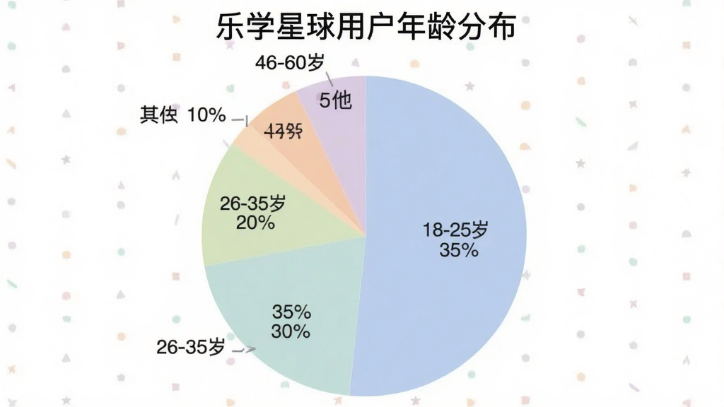 一个饼状图,显示不同年龄段用户占比,18-25岁占35%,26-35岁占30%,36-45岁占20%,46-60岁占10%,其他占5%,图表风格简洁清晰,配色柔和,画质干净无多余元素,图片中加文字