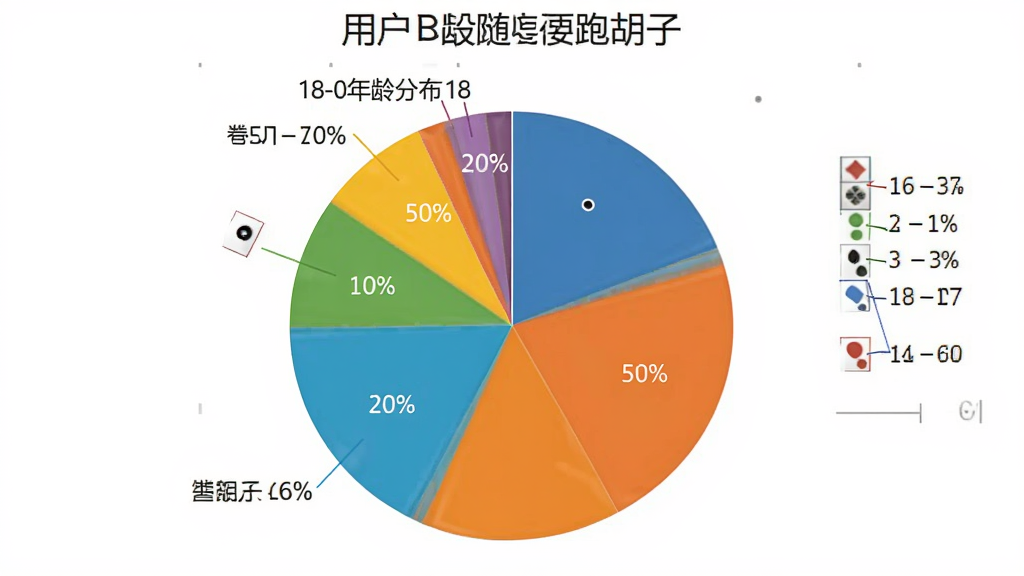 随便跑胡子 用户年龄分布饼状图 展示18-60岁各年龄段占比 数据可视化 彩色饼图 清晰标注 画质干净 无多余元素