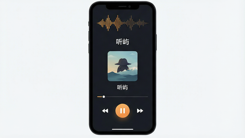 一张展示手机音频播放器界面的图片,画面中央是名为
