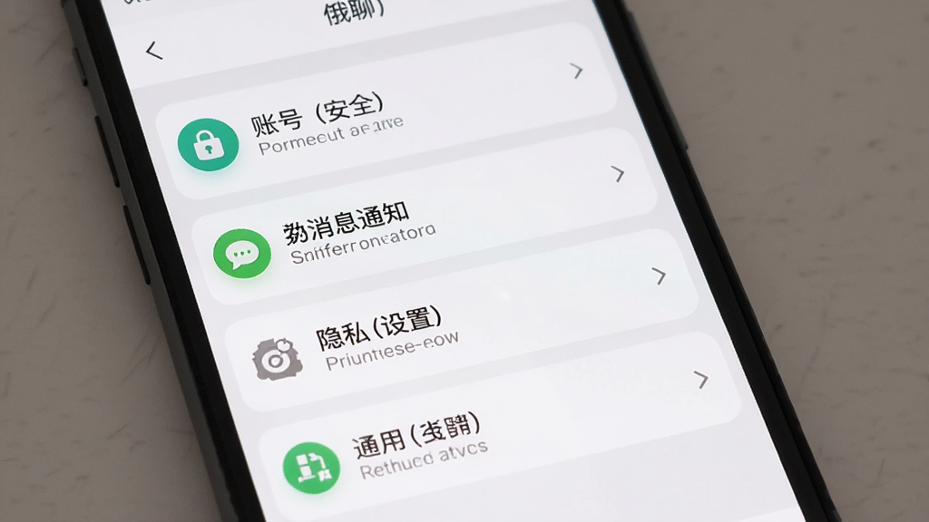 һ��չʾ����App���ý����ͼƬ��������һ���ֻ���Ļ��ʾ����ҳ�棬�����˺Ű�ȫ����Ϣ֪ͨ����˽���á�ͨ�����õ�ѡ�ÿ��ѡ����ͼ�������˵�������岼������������࣬��ɫ�԰�ɫ��ǳ��ɫΪ�������ʸɾ����޶���Ԫ�ء�