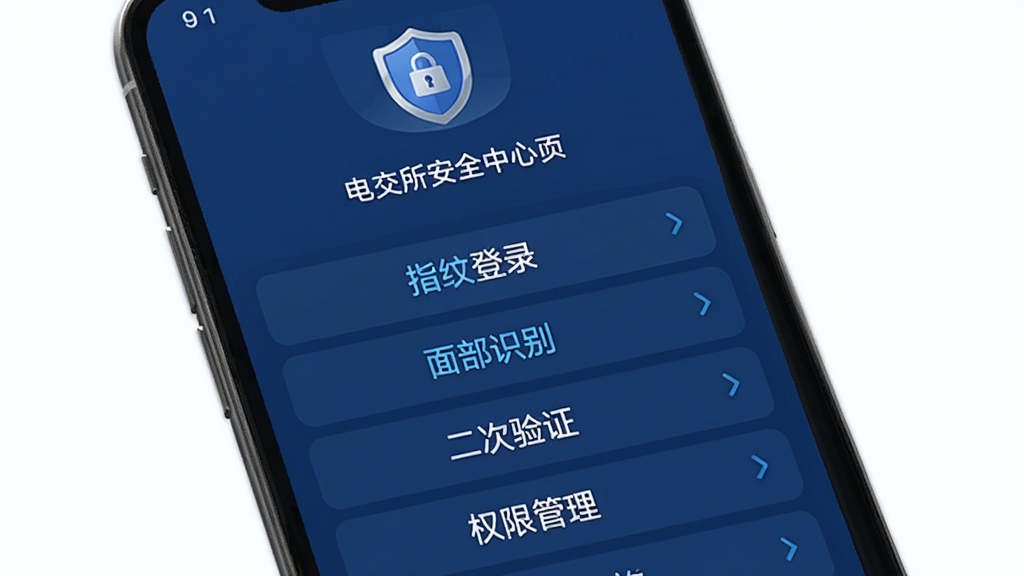�罻����ȫ����ҳ�棬�ֻ���Ļչʾ��ȫ����ѡ���б�������ָ�Ƶ�¼���沿ʶ�𡢶�����֤��Ȩ�޹�������Ŀ��ҳ�涥���ж�����״�İ�ȫͼ�꣬�����������ɫ��������˵�����������ֹ��������ʸɾ��޶���Ԫ��