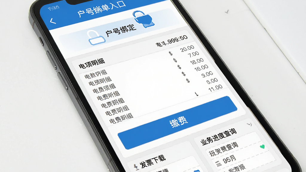 �罻��ҵ�����ҳ�棬�ֻ���Ļչʾ����˵���ѯ���棬ҳ�涥����ʾ���Ű���ڣ��в��е����ϸ�б��ͽɷѰ�ť���ײ�Ϊ��Ʊ���غ�ҵ����Ȳ�ѯģ�飬�����԰�ɫΪ��ɫ����ɫ��ťͻ�����������������ֱ�ע��ȷ�����ʸɾ��޶���Ԫ��