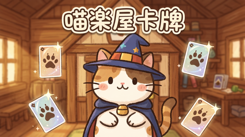 ���ݿ��� Ӧ��������չʾ������������һֻ����ħ��ñ�Ŀɰ�è��վ�ڿ�����ǰ����Χɢ���ż�������Ŀ��ƣ���������ů��ľ���ڲ����������������ơ����ݿ��ơ���Բ��������ʾ�ڶ������Ű���жԳƣ����Ϊ��ϵ�����ֻ�磬ϸ�ڰ���è����롢�����ϵ�èצӡ�ǡ�ľ�����������������ɾ����޶���Ԫ��