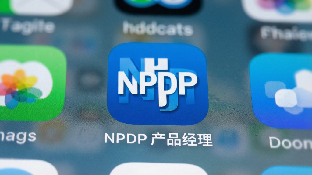 һ��չʾNPDP��Ʒ����App���ֻ������ϰ�װ��ɵ�ͼ����дͼƬ���������ֻ�����ֲ���ͼ��Ϊ��ɫ������ɫ��ĸ��ϣ�ͼ���·�������ʾNPDP��Ʒ��������Χ����������Appͼ����Ϊ�����黯�����־��У������Ӧ���̵��ͼ���ϸ����ͼ���Ե���������ʸɾ��޶���Ԫ�ء�