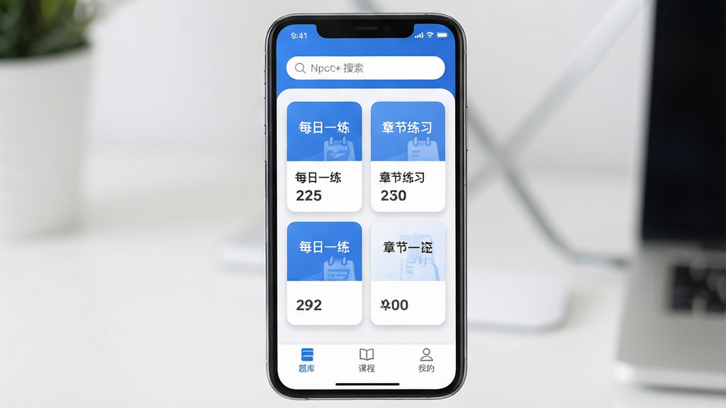 һ��չʾNPDP��Ʒ����App���Ľ����ͼƬ��������һ�������ֻ���Ļ����Ļ����ʾ��NPDP��Ʒ����App����ҳ�����ְ����������������м���ÿ��һ�����½���ϰ�Ŀ�Ƭ��ڣ��ײ�����⡢�γ̡��ҵ�����ѡ����Ű����࣬����Ǽ�Լ�ִ���������ɫ��ϸ���Ͽ�Ƭ����΢��Բ����Ӱ�����ʸɾ��������޶���Ԫ�ء�