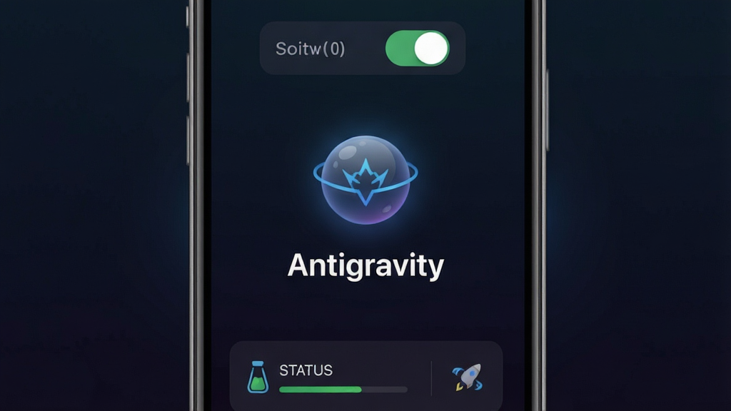 һ��չʾAntigravity�������Ľ����ͼƬ��������һ���ֻ���Ļ����Ļ������ʾAntigravity�ļ�������棬���з����������������ͼ������������֡�Antigravity�������ֲ��þ�����ƣ��Ϸ��ǹ��ܿ��أ��·���״̬��ʾ�����Ű�ɾ����䣬���Ϊ�ִ���ƽ���Ƽ��磬ϸ����ͼ�����΢���ķ���Ч��������Ϊ��ɫ���䣬�����������޶���Ԫ�ء�