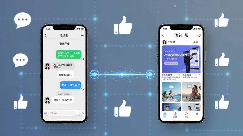 �粩���ٰ湦��չʾͼ��������һ���ֻ�չʾ����Ի�����һ���ֻ�չʾ��̬�㳡ҳ�棬�м��������߱�ʾ����ͬ���������м�����罻ͼ�꣬��Ի����ݡ��������ƣ����Ƽ��У����ʸɾ��޶���Ԫ��
