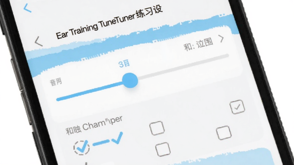 Ear Training Tuner �Զ�����ϰ����ҳ�棬�ֻ���Ļչʾ���̷�Χ����ͺ������͹�ѡ�򣬽��沼����������ɫ�԰�ɫ��ǳ��ɫΪ������񼫼��ִ������ʸɾ����޶���Ԫ��
