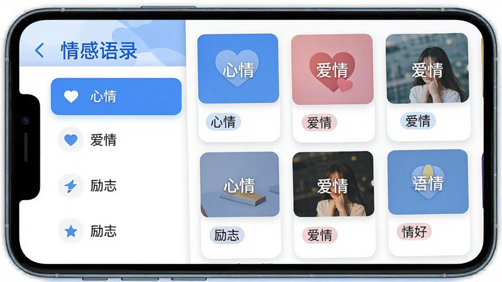 �ֻ���Ļչʾ�������¼��App�ķ���ҳ�棬��������ŵ�Ƶ���б����Ҳ�������״����¼��ƬԤ�����������С����顱�������顱������־�������ֱ�ǩ�����沼��������������ɫ������ִ���ƽ��ϸ��Բ�󣬻��ʸɾ�