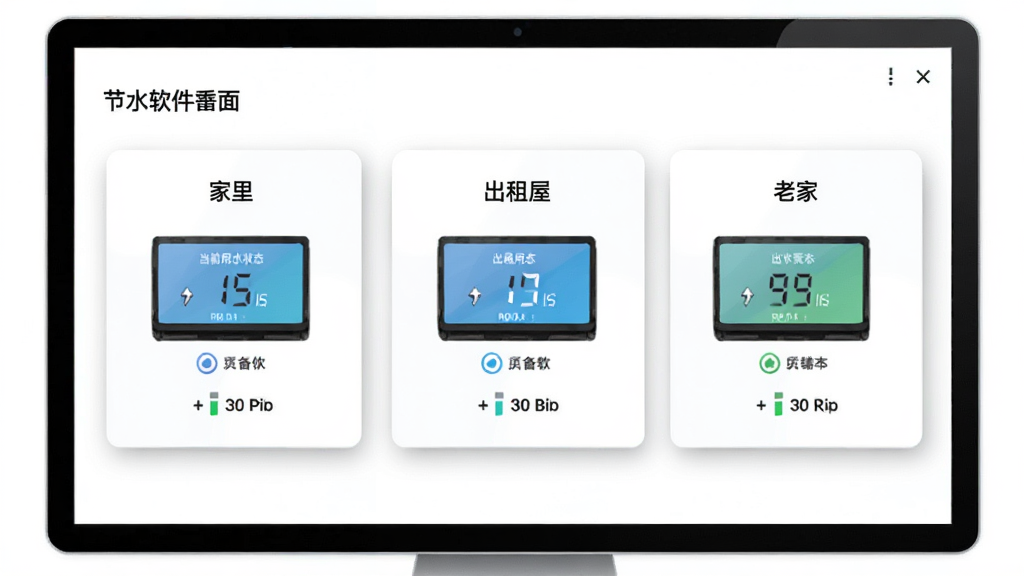 ��ˮͨ�����Ķ��豸�������棬��Ļ������������ˮ����Ƭ���ֱ��ע��������������ݡ������ϼҡ���ÿ����Ƭ��ʾ��ǰ��ˮ״̬��������ɫ����Ƭ����΢��Ӱ���������࣬���ʸɾ����޶���Ԫ�ء�