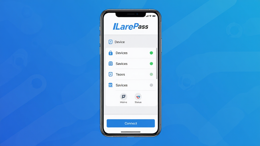 LarePass����������ȫòչʾ������������һ�������ֻ����ֻ���Ļ��ʾLarePassӦ�ý��棬������LarePass����ɫLogo��־���м���ʾ�豸�б�������״ָ̬ʾ�ƣ��ײ������Ӱ�ť�������Ǽ��ĿƼ�����ɫ���䣬�������ִ���ƽ�����������������ʸɾ��޶���Ԫ�أ�������Ⱦ