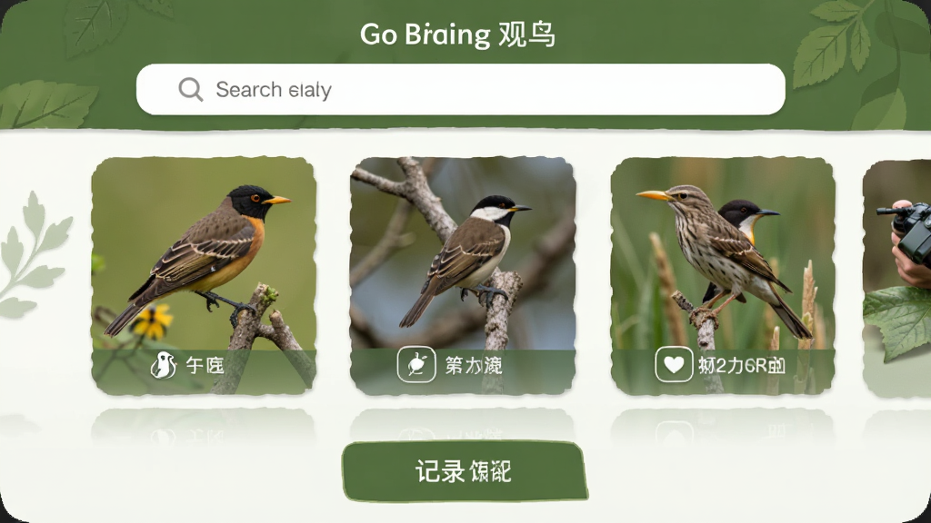 Go Birding ����Ӧ�������棬��ɫ��Ȼ���⣬�������������в�����ͼ����Ƭչʾ���ײ���¼��ť�������񣬼��ɾ�