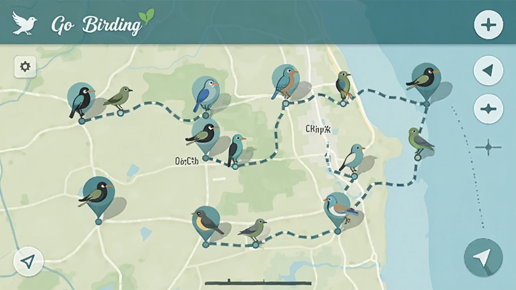 Go Birding Ӧ�õ�ͼ���棬����۲���ǣ�����ͼ�꣬����·�ߣ�����̽���������ɫ�����������
