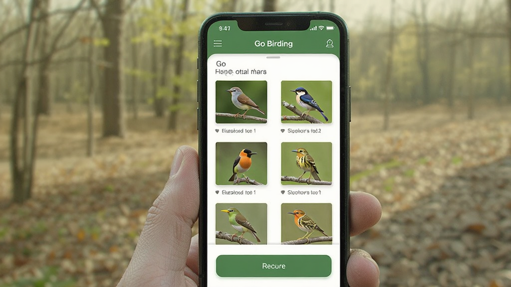 Go Birding Ӧ�ý���չʾ����ͼ���б��ͼ�¼��ť���ֻ���Ļ��д�����ⱳ���黯����Ȼ���ߣ���ˬ���