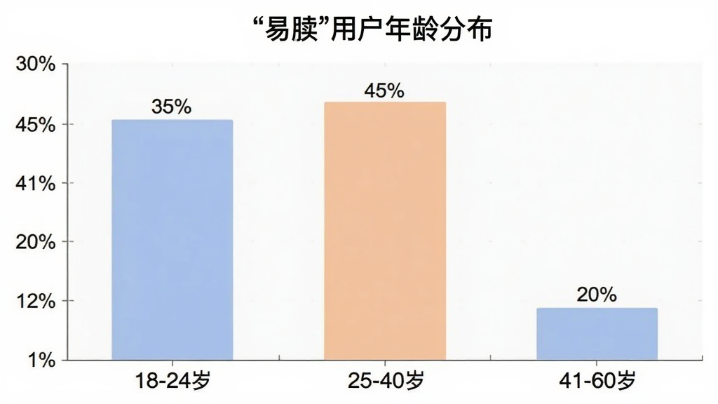 一张柱状图展示“易牍”用户年龄分布,横轴为18-24岁、25-40岁、41-60岁三个年龄段,纵轴为百分比,柱子分别标注“35%”“45%”“20%”,图表背景简洁,颜色柔和,画质清晰