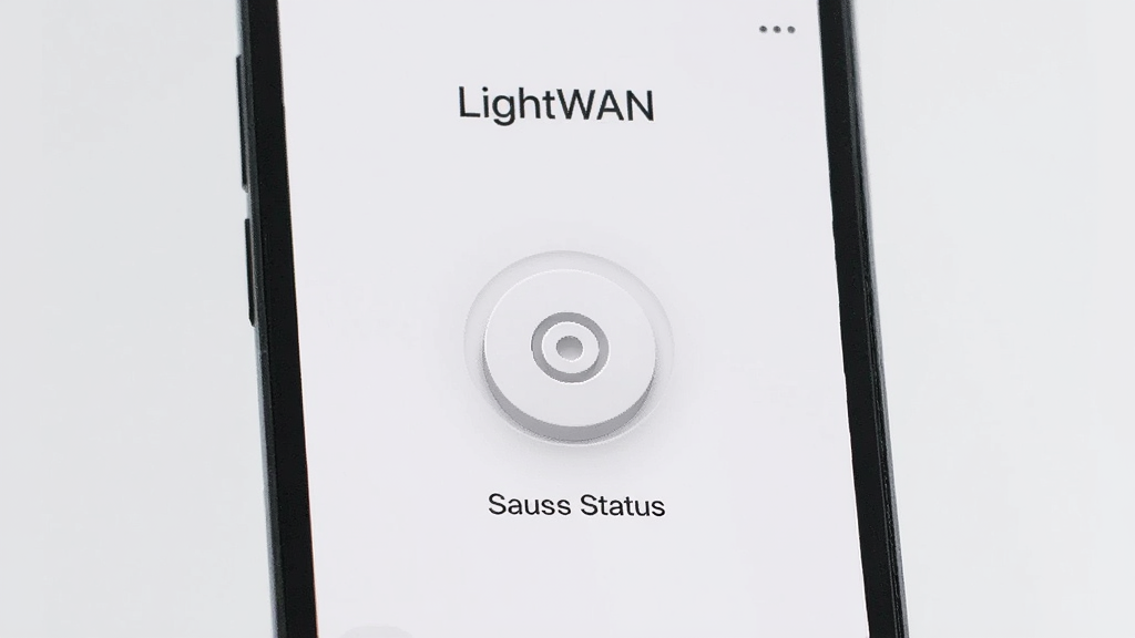 ����������һ���ֻ���Ļ��д����Ļ����ʾ�š�LightWAN��������棬ֻ��һ������Բ�����Ӱ�ť���·�һ��״̬���֣������Ǹɾ���ǳ��ɫ�����־������׶࣬����Ǽ���UI��ƣ�ϸ���ϰ�ť����΢��ѹ�ʸ�Ч�������������ɾ��޶���Ԫ��