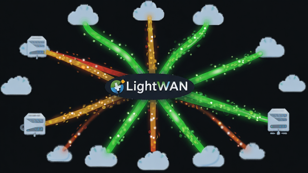����������һ�ų������������ͼ�������ǡ�LightWAN��������Logo����Χ�к������ɫ���������Ų�ͬ���ƶ�ͷ�����ͼ�꣬��ɫ�������������������·�������ֳʷ���״������Ǳ�ƽ�����ݿ��ӻ���ϸ���������������Ĺ�㶯���У����������ɾ��޶���Ԫ��