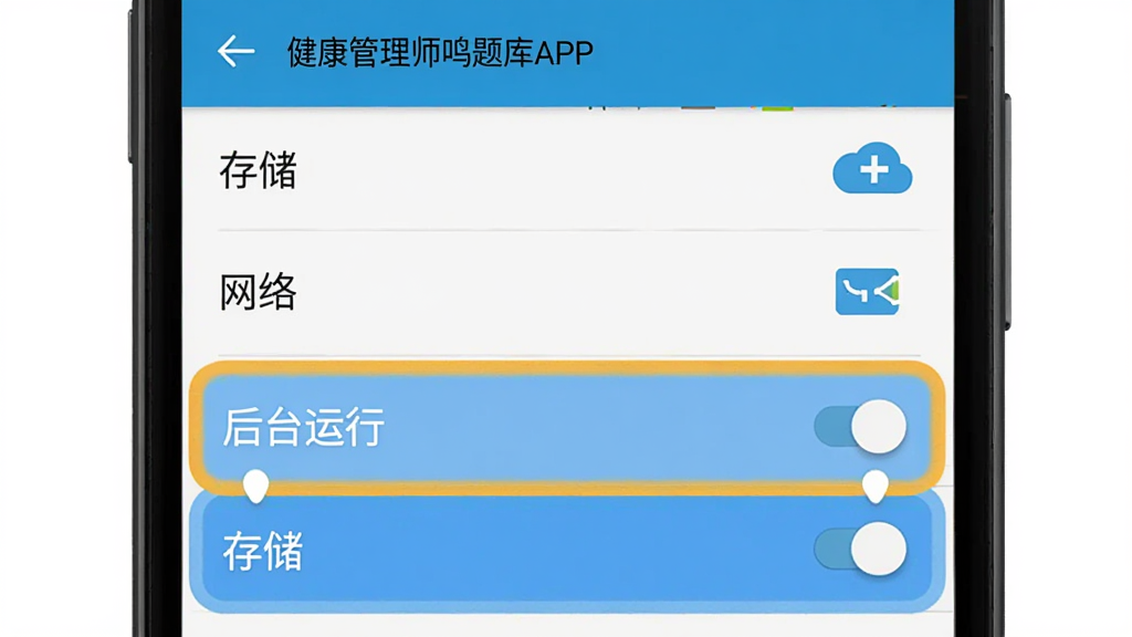 ��������ʦ�����APP��װȨ�����ý���ʾ��ͼ���ֻ���Ļ��ʾӦ��Ȩ�޹���ҳ�棬�����洢�����硢��̨���е�Ȩ�޿��أ����С���̨���С��͡��洢��Ȩ�ޱ�������ע��ҳ����Ϊ��׿ԭ�����ý��棬�ɾ����࣬���������ɱ�