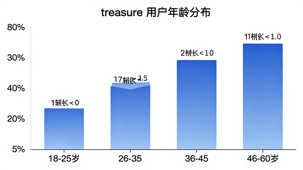 չʾ treasure Ӧ���û�����ֲ�����״ͼ������Ϊ�����18-25�ꡢ26-35�ꡢ36-45�ꡢ46-60�꣬����Ϊ�û�ռ�Ȱٷֱȣ���״��ɫΪ������ɫ��ͼ������Ϊ��treasure �û�����ֲ�������������רҵ��������ɫ�����ݱ�ǩ�����ɼ������ʸɾ���