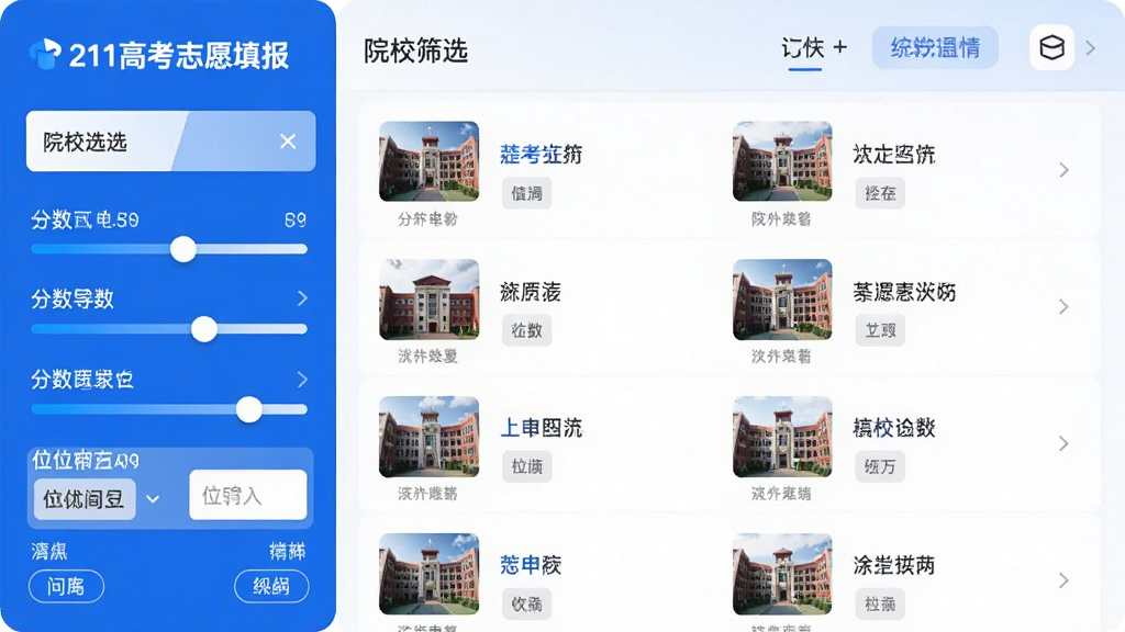 AI��ͼ�������ǡ�211�߿�־Ը���APP��ԺУɸѡ���棬����Ϊ���ɸѡ�����Ҳ�ԺУ�б����Ű����룬����ǿƼ���������ɫ��ϸ�ڰ������������λ������򣬻��ʸ��壬�ɾ��޶���Ԫ��