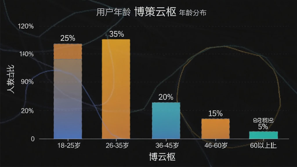 博策云枢 用户年龄分布柱状图 布局 横轴年龄段纵轴人数占比 排版 柱状图 风格 数据可视化 细节 18-25岁占比25% 26-35岁占比35% 36-45岁占比20% 46-60岁占比15% 60岁以上占比5% 画质 高清 干净 无多余元素