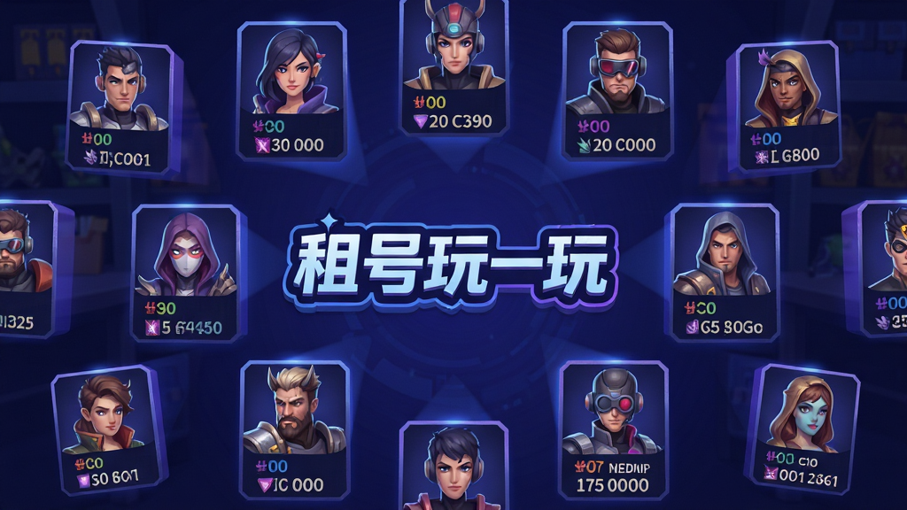 一个虚拟的游戏账号仓库场景,画面中央是