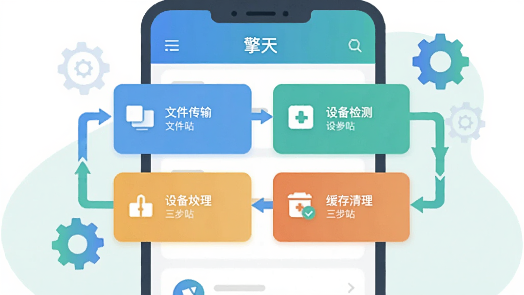 һ�ű�ƽ�����Ĳ廭�������С����족APP�Ľ��汻�Ŵ�չʾ�������ڲ��ֲ����ļ����䡢�豸��⡢���������������ܿ�Ƭ����Ƭ�ò�ͬ��ɫ���֣���Χ�м�ͷ�ͳ���ͼ���ʾ�������̡�����ɫ��Ϊ���̴��䣬���ֹ��������ʸɾ����޶���Ԫ�ء�
