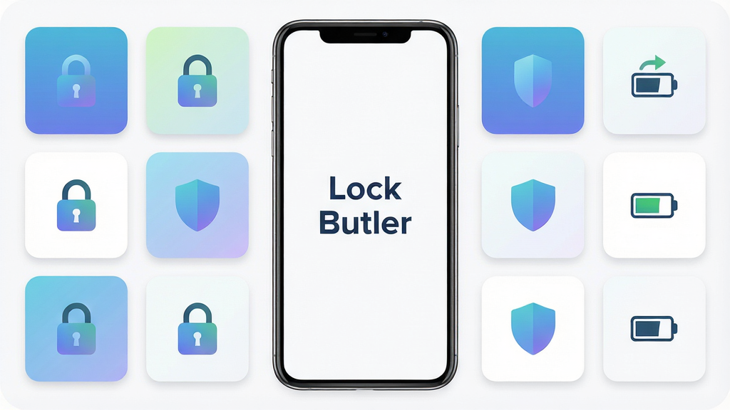 һ��չʾLock Butler�������Ľ����ȫ��ͼ�������������ֻ���Ļ����Ļ��ʾ��������������壬������Lock Butler�����ֱ�ʶ����Χ����������ͼ�ꡢ����ͼ��͵������ţ����ֲ������ҶԳƵĿ�Ƭʽ���У����Ϊ�ִ���ƽ���Ƽ��磬ϸ����ͼ�������΢�����Բ�ǣ����ʸɾ��������޶���Ԫ��