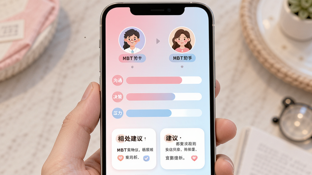MBTI���� ���ķ���ҳ�棬����Ϊ�ֻ���Ļ��ʾ�����˸����͵ĶԱ�ͼ�������Ϸ�����������ͷ������ͱ�ǩ���м��ǹ�ͨ�����ߡ�ѹ������ά�ȵĶԱ������·����ദ�������ֿ�Ƭ���������Ѻã���ɫΪ��ɫ��ǳ��ɫ���䣬ϸ��ͼ��Բ�󣬻��ʸɾ����޶���Ԫ��