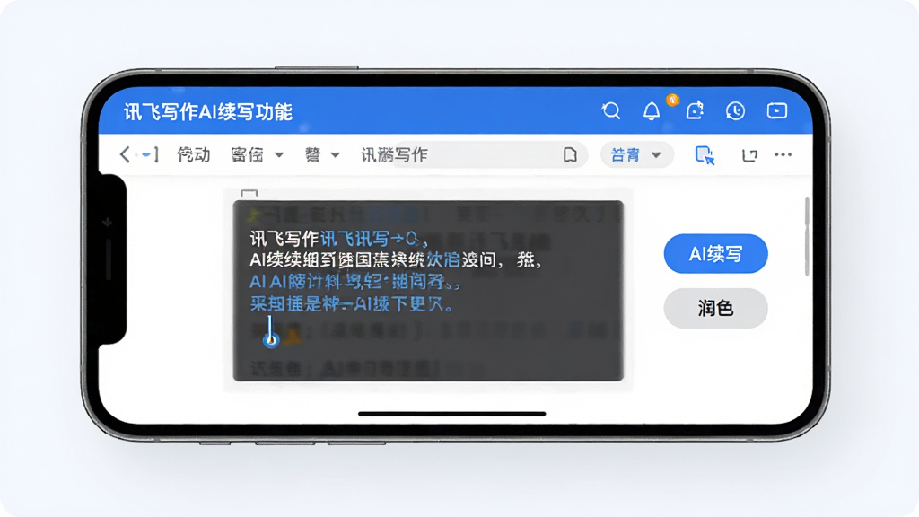 һ��չʾѶ��д��AI��д���ܵ�ͼƬ��������һ���ֻ�������ʾ����Ļ������Ѷ��д���ı༭���棬�����˸����AI���ɵ������������ֳ��֣��Ա��С�AI��д���͡���ɫ���İ�ťͼ�꣬�������Լ��������ɫ�������ʸɾ����޶���Ԫ��