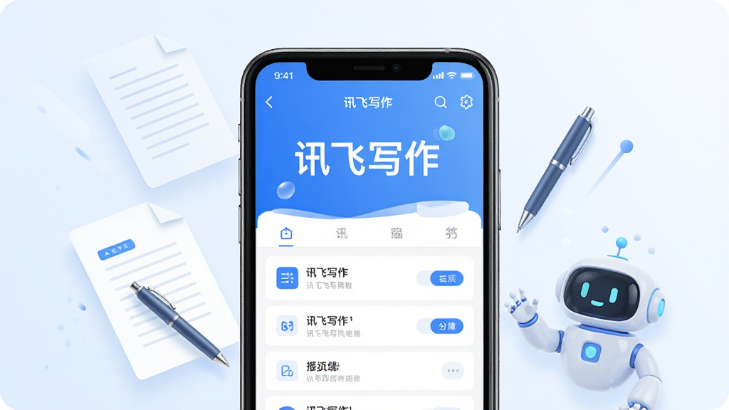 һ��չʾѶ��д�����������ͼƬ�������������ֻ���Ļ����Ļ����ʾѶ��д��APP����ҳ���������ġ�Ѷ��д�������ֱ�ʶ��������Ƽ�࣬������ɫ��Ϊ������Χ�������ĵ����ʡ�AI�����˵�Ԫ�أ������Ǹɾ���ǳɫ���䣬����ִ��Ƽ��У������������޶���Ԫ��