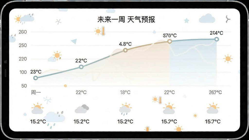 ���ؼ����� δ��һ������Ԥ�����棬����ͼչʾ�¶ȱ仯���ߣ��·���ÿ���Ӧ������ͼ����¶����䣬��ɫ��ͣ�����࣬�����������޶���Ԫ��