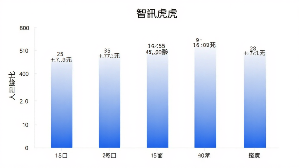智讯虎 用户年龄分布柱状图 横轴为年龄段 纵轴为人数占比 柱体颜色蓝白渐变 背景干净 数据标签清晰 风格简洁现代 画质干净无多余元素