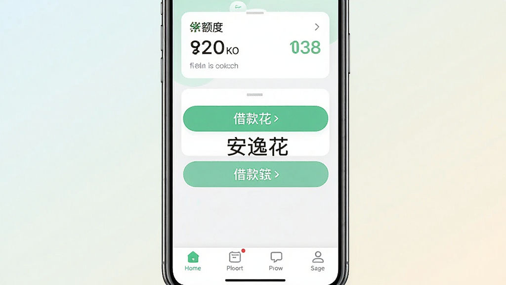 一张展示安逸花App核心界面的手机屏幕截图,主体为手机正视图,布局居中对齐,排版清晰,风格现代简约,细节包括顶部显示额度区域,中间有借款按钮,底部导航栏,画质干净无多余元素,背景为浅色渐变,图片中央有“安逸花”文字标识