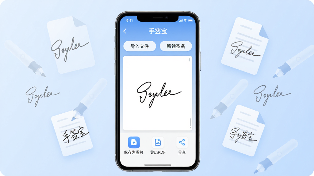 手签宝核心全貌图,画面中央是一部智能手机,手机屏幕显示