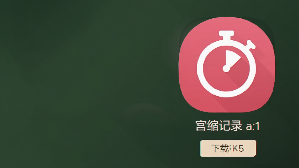 宫缩记录器软件图标与应用商店展示页面,图标为粉色圆形背景上的白色计时器图案,下方显示软件名称和下载按钮,背景干净简洁,风格现代扁平,画质清晰无多余元素