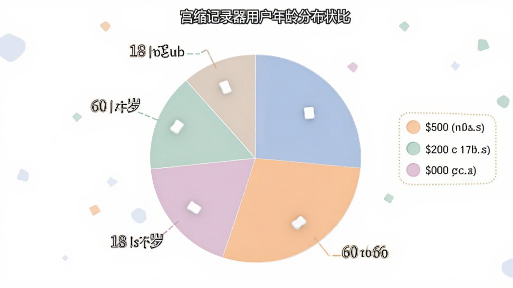 宫缩记录器用户年龄分布饼状图,展示18至60岁不同年龄段用户占比,图表风格简洁清晰,配色柔和,画质干净无多余元素