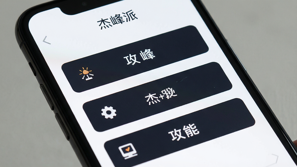 一张手机屏幕特写图,展示“杰峰派”应用内部干净整洁的功能列表界面,白色背景配深色文字,顶部有“杰峰派”标题,中间排列着几个功能按钮,风格极简,画质清晰,无多余装饰元素