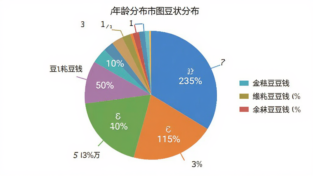 豆豆钱 用户年龄分布饼状图,画面主体为圆形饼图,布局居中,风格数据可视化,细节有不同颜色的扇形区域和百分比数字,图例标注清晰,画质干净,无多余元素