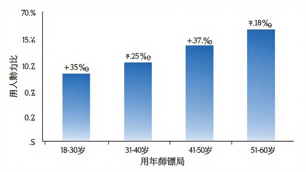 律师镖局 用户年龄分布柱状图 横轴为年龄段18-30岁、31-40岁、41-50岁、51-60岁 纵轴为人数占比 柱状颜色为蓝色渐变 背景白色 布局清晰 风格数据图表 细节标注百分比 画质干净 无多余元素