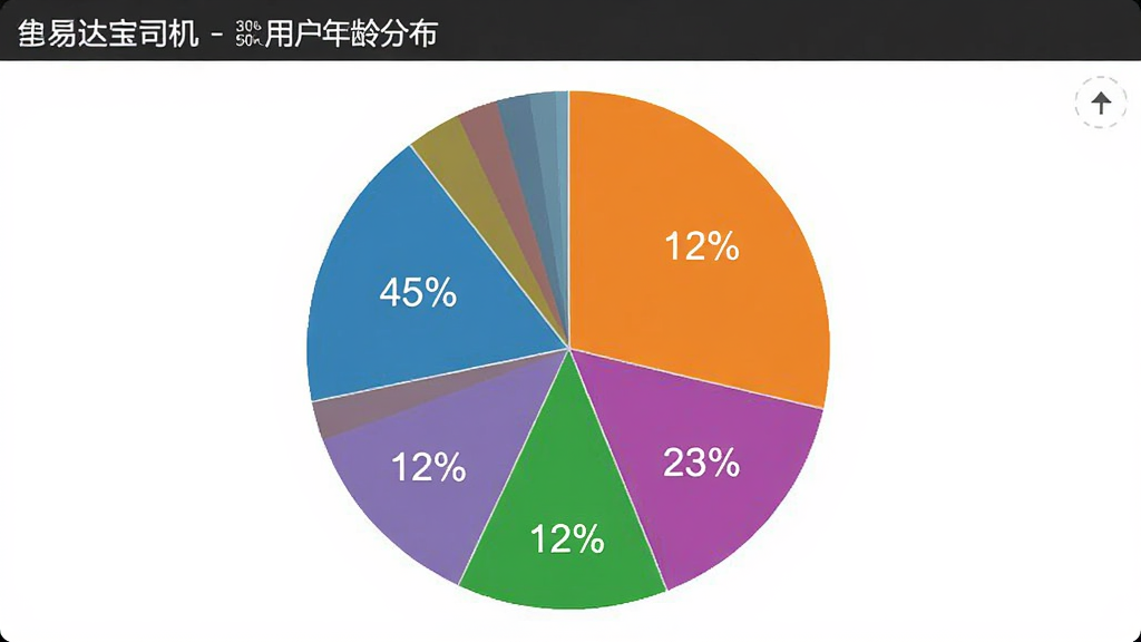 易达宝司机 用户年龄分布饼状图 显示30-50岁占比最高 不同颜色扇形区 标注百分比 简洁图表风格