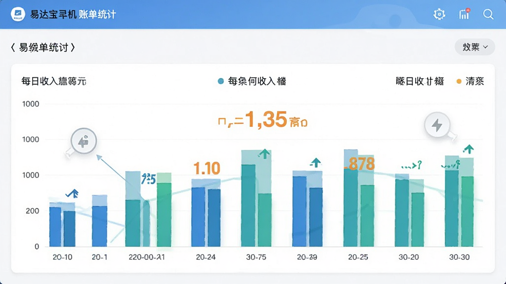 易达宝司机 账单统计界面 柱状图展示每日收入 数据清晰 数字醒目 背景干净 无杂乱广告