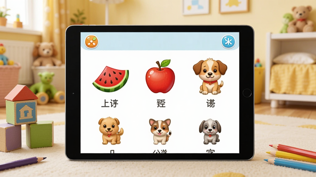 һ��չʾ������ͼʶ��App���Ľ���ĺ�泡��ͼ������������ƽ�������Ļ����Ļ����ʾ������ͼʶ�ֵ������棬���������ϡ�ƻ����С���ȿ�ͨͼ���Ͷ�Ӧ���֣���Ļ��Χɢ���Ż�ľ�Ͳ�ɫǦ�ʣ���������ܰ�Ķ�ͯ����ůɫ��������ɾ��������޶������֣��ʺ���ΪӦ������ҳͷͼ��