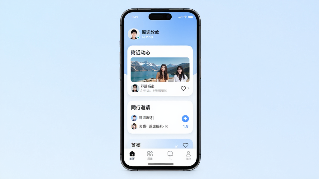 һ���ֻ�Ӧ�ý���չʾͼ�����������ǡ���;������APP����ҳ��������ǳ��ɫ���䣬������ʾ�û�ͷ����ǳƣ��м俨Ƭʽ����չʾ������̬��ͬ�����룬�ײ��ǵ�����������ִ���Լ��ϸ��Բ�󣬻��ʸɾ��������޶���Ԫ��